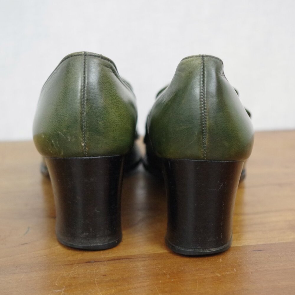 60's Vintage Pierre Cardin Paris Green Leather Buckle Front Heels 7AA - Picture 8 of 12